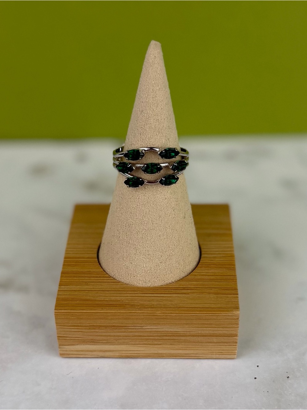Vintage Coventry Adjustable Silver Tone Ring Emerald Green Marquise Cluster